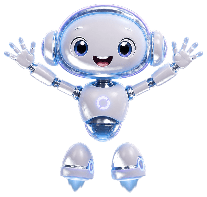 The Knoo mascot cheering with both arms up